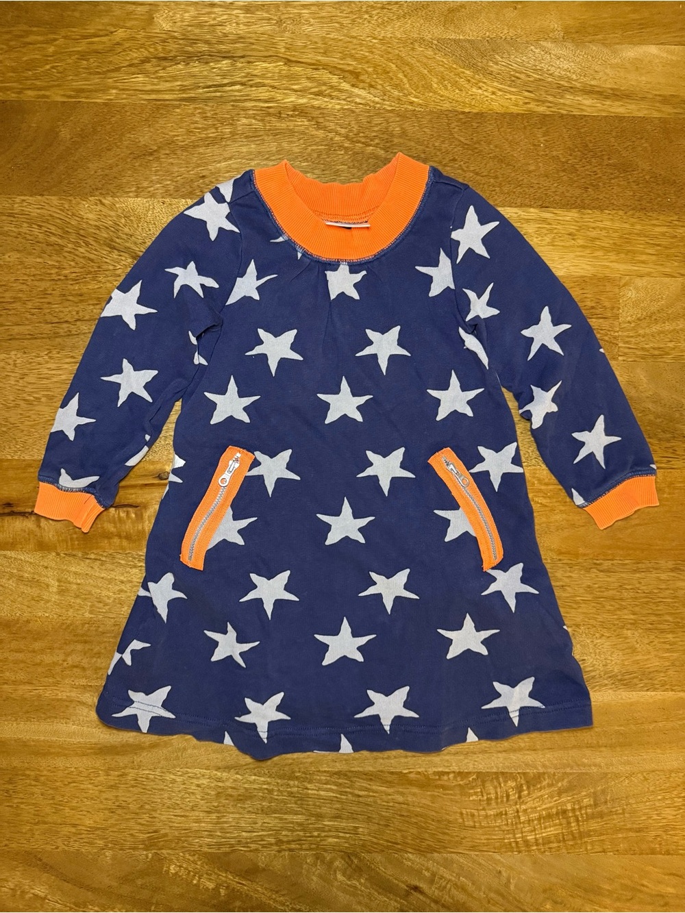 Hanna Andersson Navy Star-Print Long Sleeve Dress with Orange Trim
